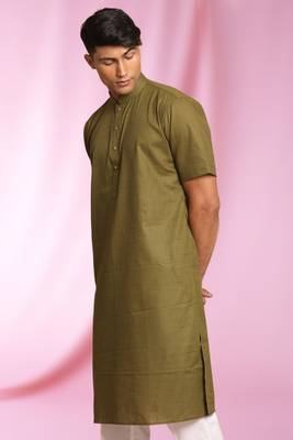 Green Art Silk Plain Kurta pajama 3