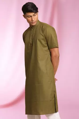 Green Art Silk Plain Kurta pajama
