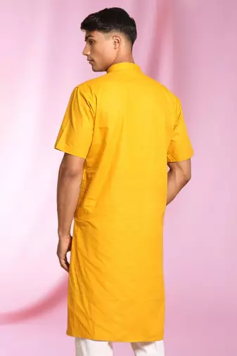 Yellow Art Silk Plain Kurta pajama