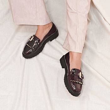 Brown embroidery sugar loafers heels 1