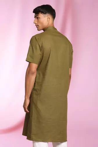 Green Art Silk Plain Kurta pajama