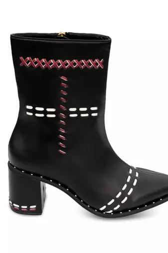 Black embroidery woven melody boots