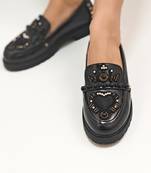 Black embroidery dolce vita loafer heels