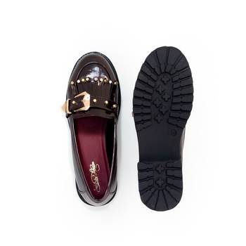 Brown embroidery sugar loafers heels 2