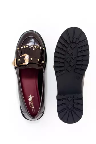 Brown embroidery sugar loafers heels