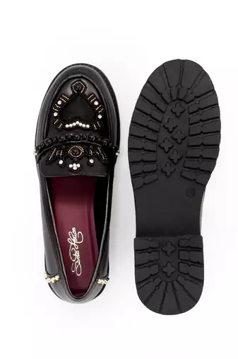 Black embroidery dolce vita loafer heels