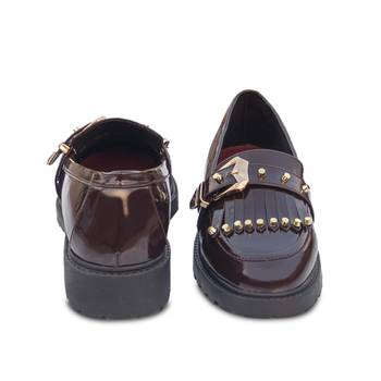 Brown embroidery sugar loafers heels 3