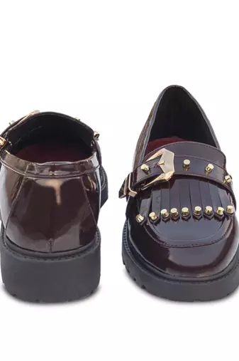 Brown embroidery sugar loafers heels