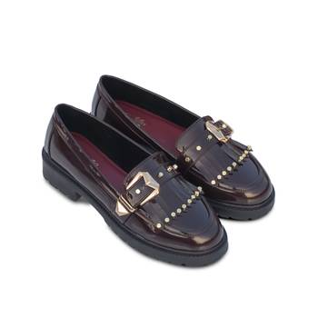 Brown embroidery sugar loafers heels 4