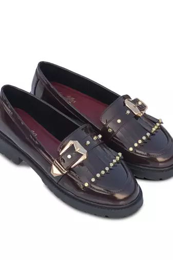 Brown embroidery sugar loafers heels