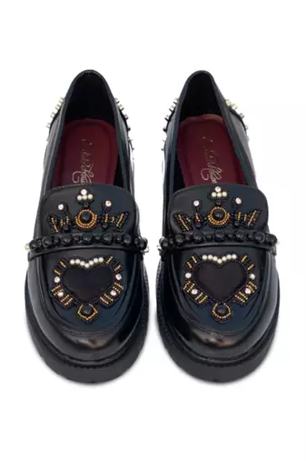 Black embroidery dolce vita loafer heels