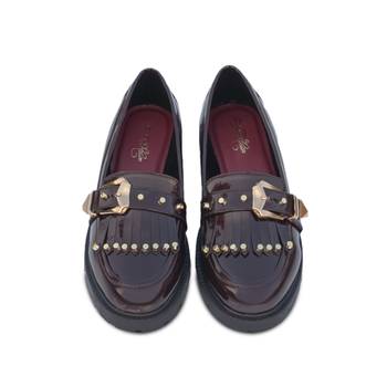 Brown embroidery sugar loafers heels 5