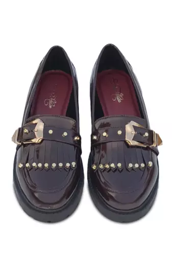 Brown embroidery sugar loafers heels