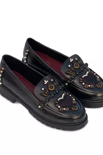 Black embroidery dolce vita loafer heels