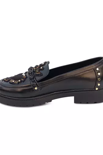 Black embroidery dolce vita loafer heels