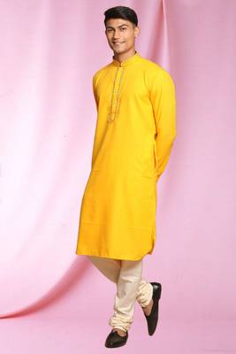 Yellow Art Silk  kurta pajama 1