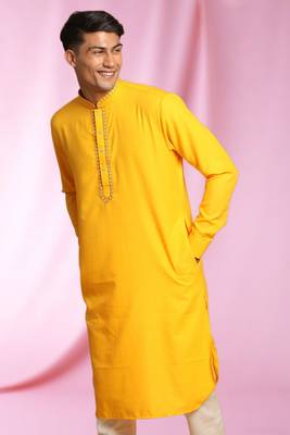 Yellow Art Silk  kurta pajama 2
