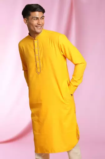 Yellow Art Silk  kurta pajama