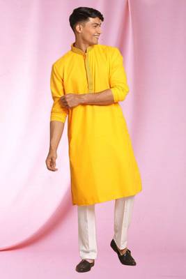 Yellow Art Silk  kurta pajama 1