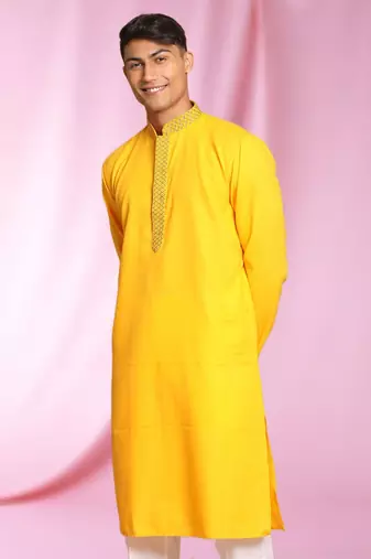 Yellow Art Silk  kurta pajama