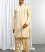 Fawn Viscose Embroidered Mirror work kurta