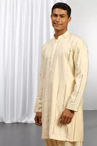 Fawn Viscose Embroidered Mirror work kurta