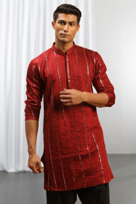 Maroon Viscose Embroidered Mirror work kurta 2