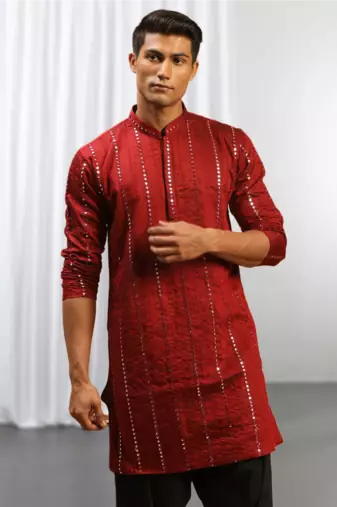 Maroon Viscose Embroidered Mirror work kurta