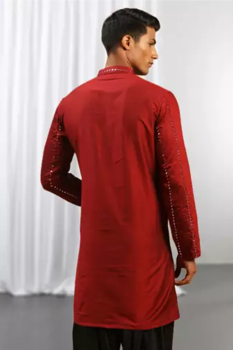 Maroon Viscose Embroidered Mirror work kurta