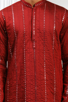Maroon Viscose Embroidered Mirror work kurta 4