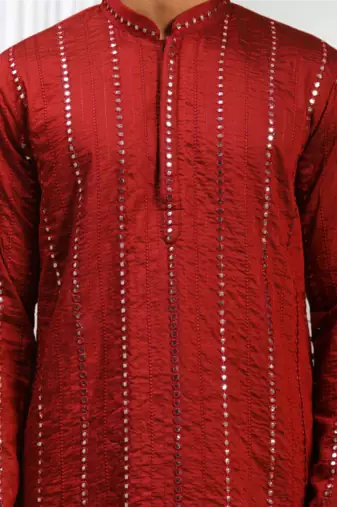 Maroon Viscose Embroidered Mirror work kurta