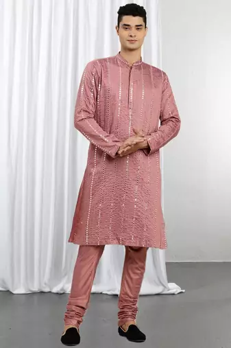 Pink Viscose Embroidered Mirror work kurta