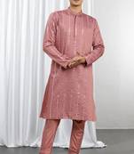 Pink Viscose Embroidered Mirror work kurta