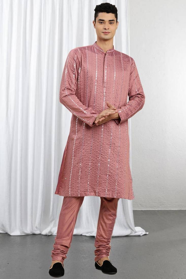 Pink Viscose Embroidered Mirror work kurta