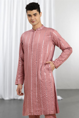 Pink Viscose Embroidered Mirror work kurta 2