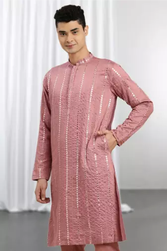 Pink Viscose Embroidered Mirror work kurta