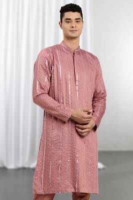 Pink Viscose Embroidered Mirror work kurta 3