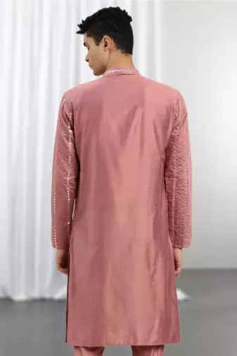 Pink Viscose Embroidered Mirror work kurta
