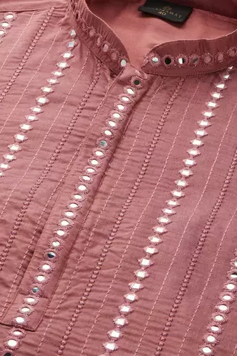 Pink Viscose Embroidered Mirror work kurta