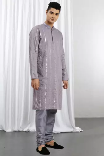 Purple Viscose Embroidered Mirror work kurta