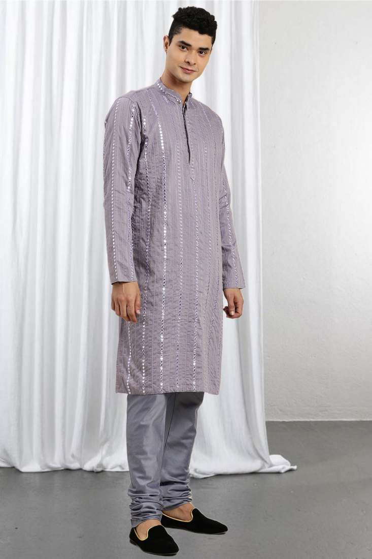 Purple Viscose Embroidered Mirror work kurta