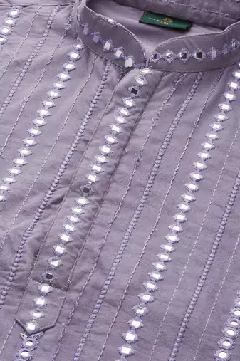 Purple Viscose Embroidered Mirror work kurta