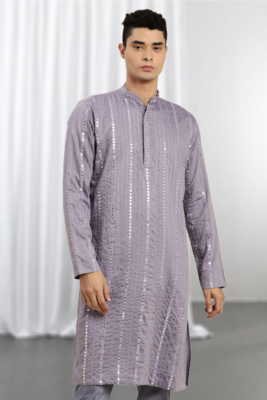 Purple Viscose Embroidered Mirror work kurta 3