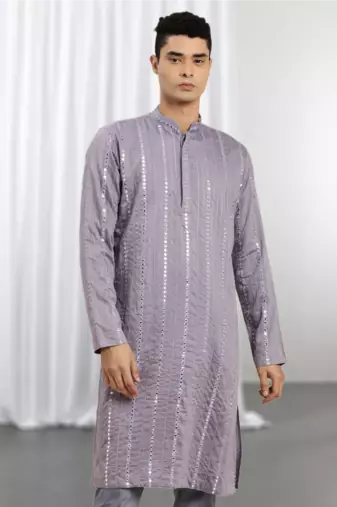Purple Viscose Embroidered Mirror work kurta