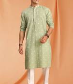 Green Art Silk  printed kurta pajama