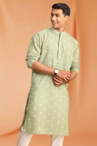 Green Art Silk  printed kurta pajama