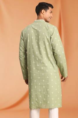 Green Art Silk  printed kurta pajama 4