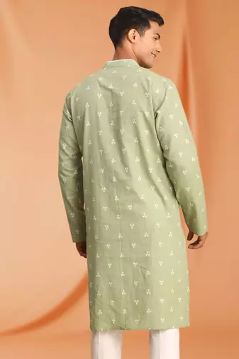 Green Art Silk  printed kurta pajama