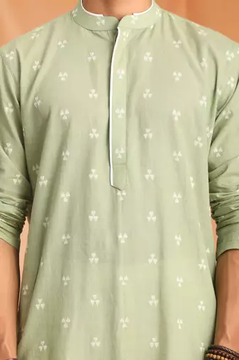 Green Art Silk  printed kurta pajama