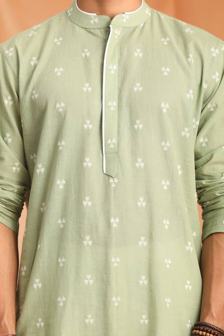 Green Art Silk  printed kurta pajama